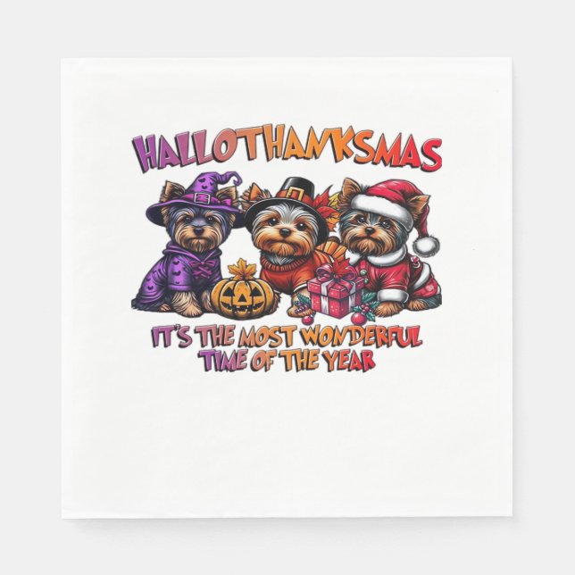 Yorkshire Terrier Halloween Thanksgiving Christmas Napkin (Front)