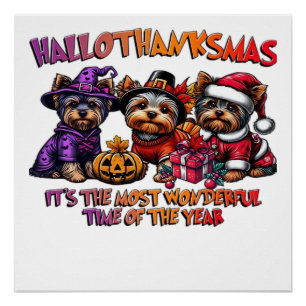 Yorkshire Terrier Halloween Thanksgiving Christmas Poster