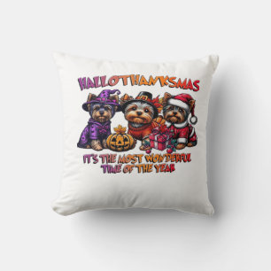 Yorkshire Terrier Halloween Thanksgiving Christmas Throw Pillow