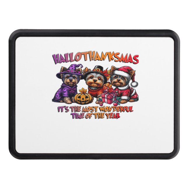 Yorkshire Terrier Halloween Thanksgiving Christmas Trailer Hitch Cover (Front)