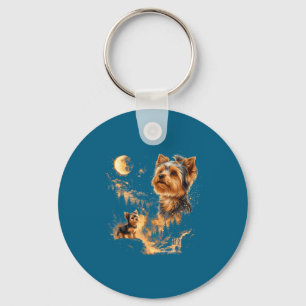 Yorkshire Terrier Howling Moon Vintage Artwork Keychain