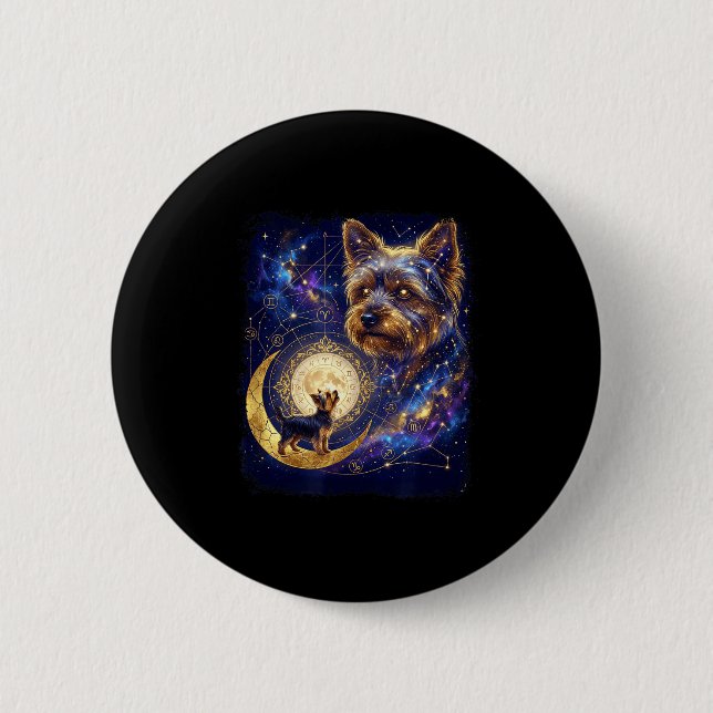 Yorkshire terrier howling to the moon meme 90s 2 inch round button (Front)