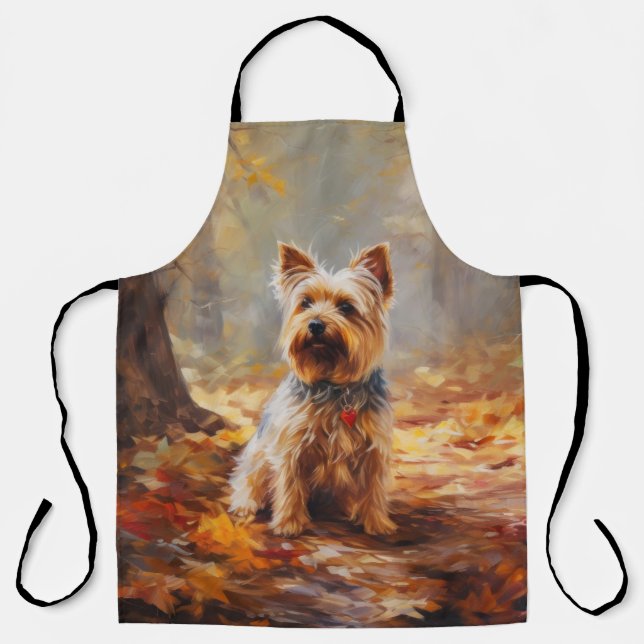 Yorkshire Terrier in Autumn Leaves Fall Inspire  Apron (Front)