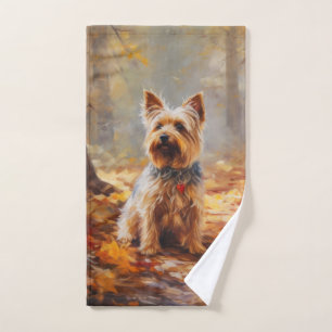 Yorkshire Terrier in Autumn Leaves Fall Inspire Bath Towel Set