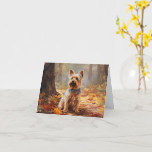 Yorkshire Terrier in Autumn Leaves Fall Inspire Card