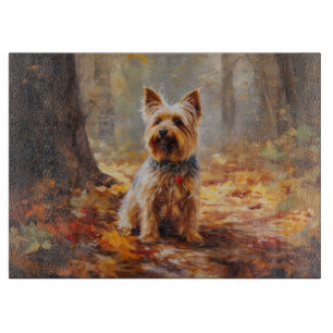 Yorkshire Terrier in Autumn Leaves Fall Inspire  Cutting Board