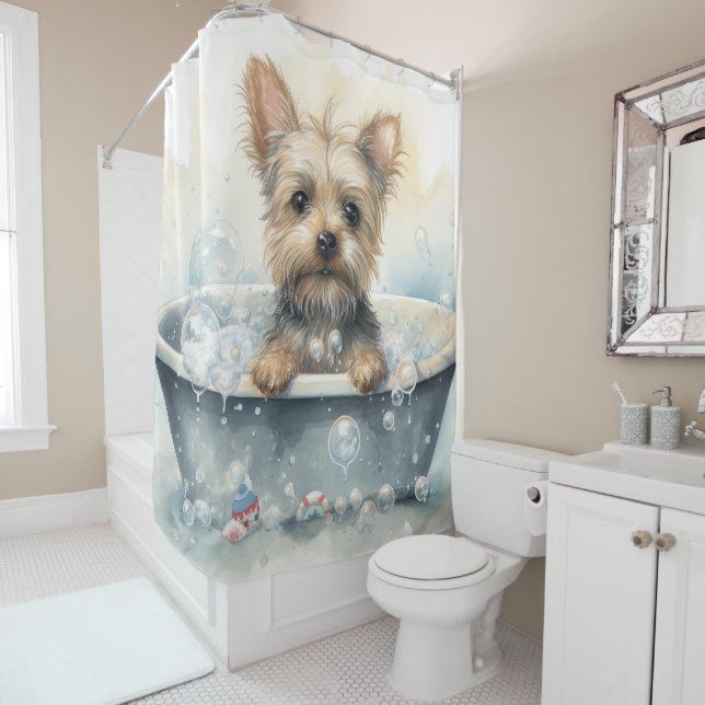 Yorkshire Terrier In Bathtub Watercolor Dog Art (In Situ)