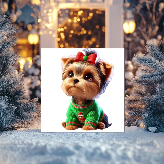 Yorkshire Terrier in Christmas Sweater Holiday Card (Creator Uploaded)