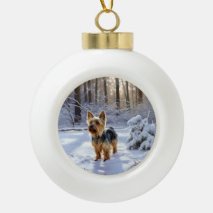 Yorkshire Terrier Let It Snow Christmas Ceramic Ball Christmas Ornament