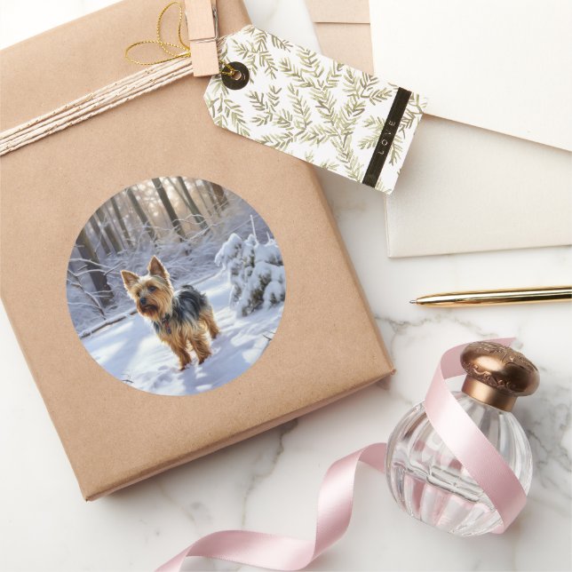 Yorkshire Terrier Let It Snow Christmas Classic Round Sticker (Gifting)