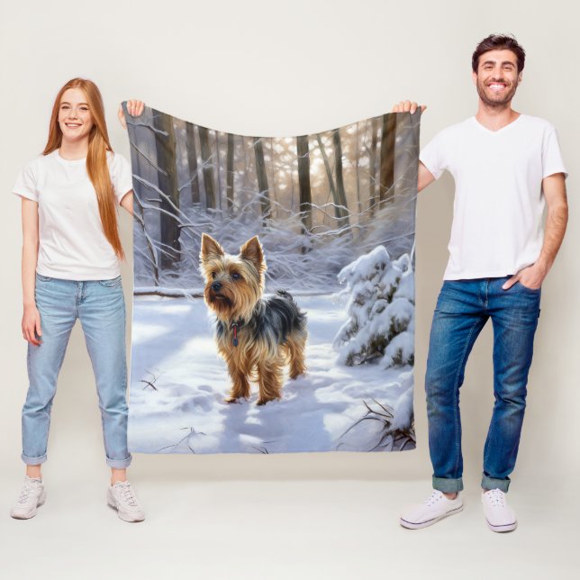 Yorkshire Terrier Let It Snow Christmas Fleece Blanket (In Situ)