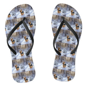 Yorkshire Terrier Let It Snow Christmas Flip Flops