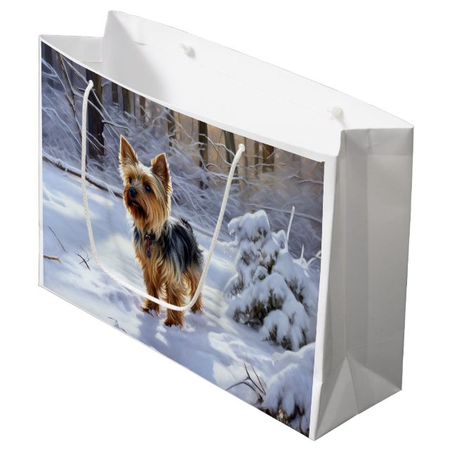 Yorkshire Terrier Let It Snow Christmas Large Gift Bag (Front Angled)