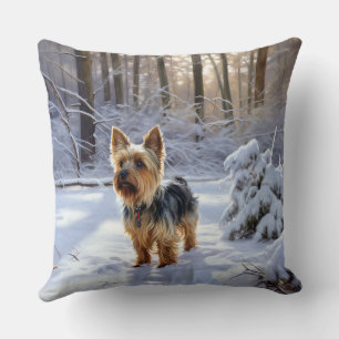 Yorkshire Terrier Let It Snow Christmas Throw Pillow