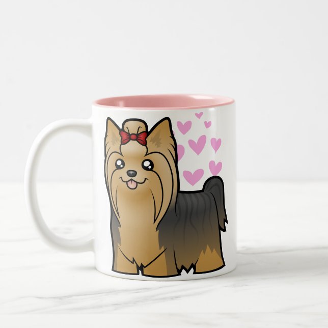 Yorkshire Terrier Love (long hair with bow) Two-Tone Coffee Mug (Left)