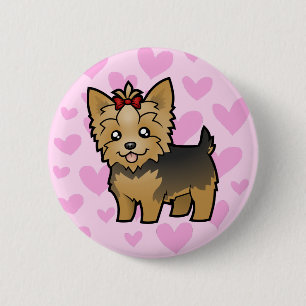 Yorkshire Terrier Love (short hair with bow) 2 Inch Round Button