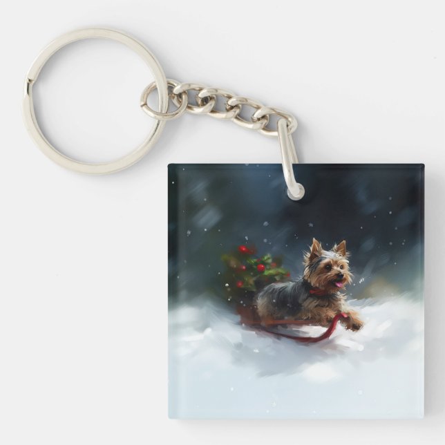 Yorkshire Terrier neige de Noël hiver (Devant)