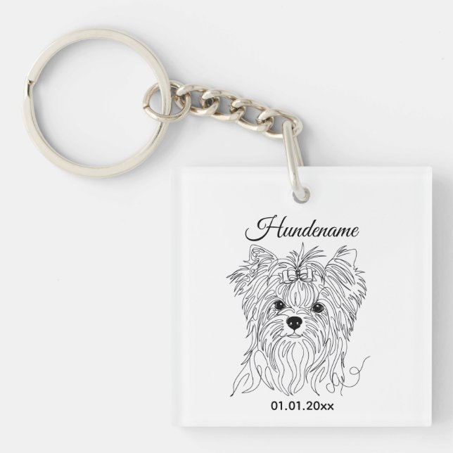 Yorkshire Terrier one line art customizable dog Keychain (Front)