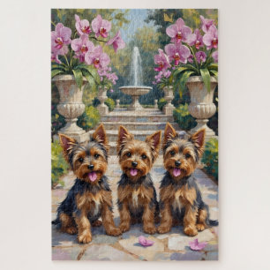 Yorkshire Terrier Orchid Garden Art Jigsaw Puzzle