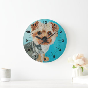Yorkshire Terrier Painting by Alfred Fox Large Clock