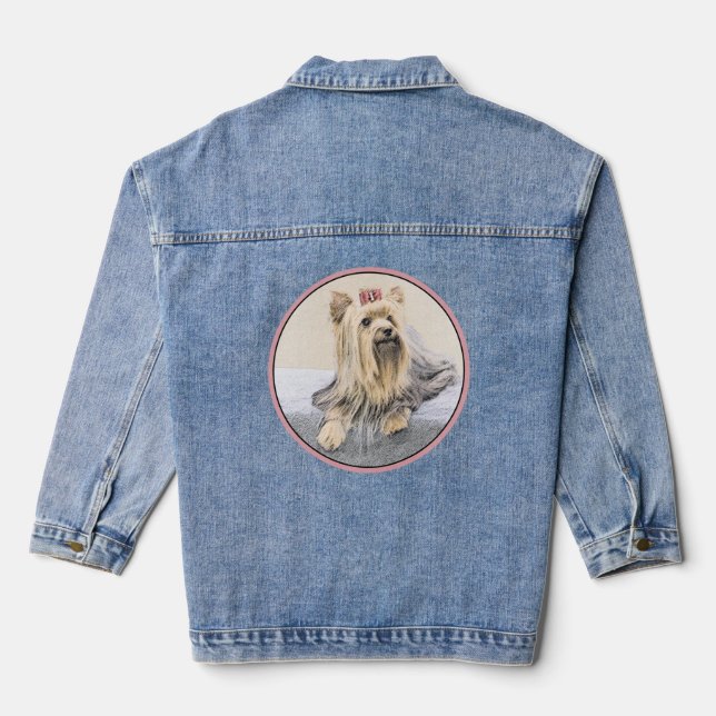 Yorkshire Terrier Painting - Cute Original Dog Art Denim Jacket (Back)
