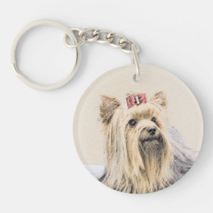 Yorkshire Terrier Painting - Cute Original Dog Art Keychain
