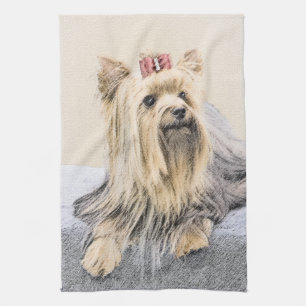 Yorkshire Terrier Painting - Cute Original Dog Art Kitchen Towel