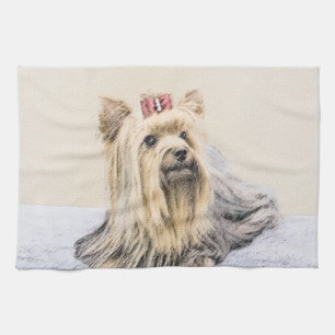 Yorkshire Terrier Painting - Cute Original Dog Art Kitchen Towel