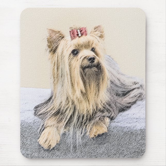 Yorkshire Terrier Painting - Cute Original Dog Art Mouse Pad (Front)