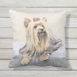Yorkshire Terrier Painting - Cute Original Dog Art Outdoor Pillow