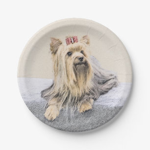 Yorkshire Terrier Painting - Cute Original Dog Art Paper Plate