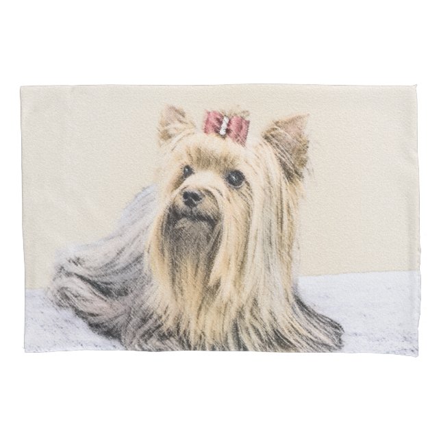 Yorkshire Terrier Painting - Cute Original Dog Art Pillowcase (Front)