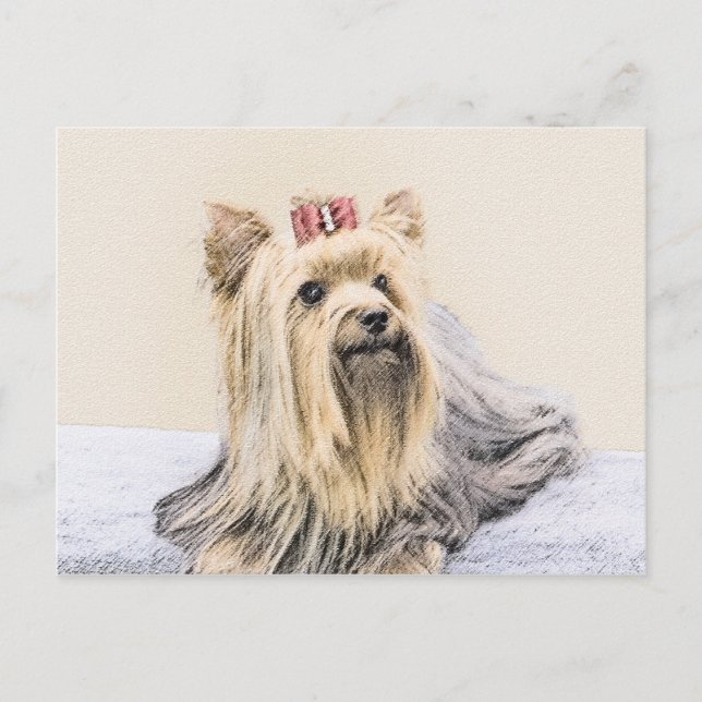 Yorkshire Terrier Painting - Cute Original Dog Art Postcard (Front)