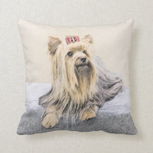 Yorkshire Terrier Painting - Cute Original Dog Art Throw Pillow