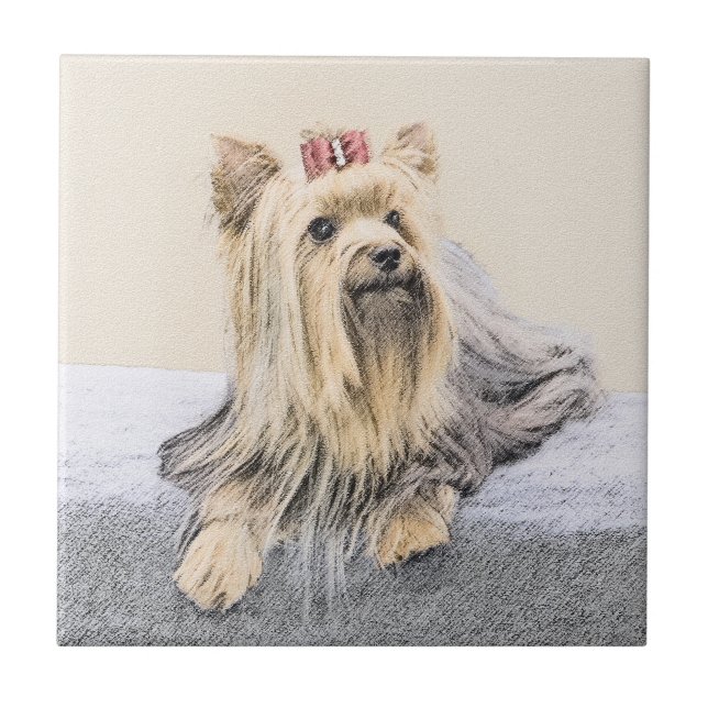 Yorkshire Terrier Painting - Cute Original Dog Art Tile (Front)