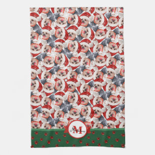 Yorkshire Terrier Pattern Monogram Christmas Dog Kitchen Towel