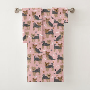 Yorkshire Terrier Paws and Bones Yorkie Dog Bath Towel Set