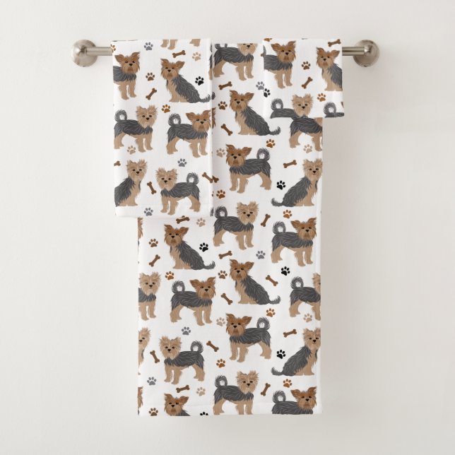 Yorkshire Terrier Paws and Bones Yorkie Dog Bath Towel Set (Insitu)