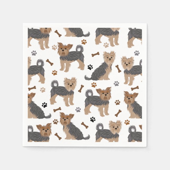 Yorkshire Terrier Paws and Bones Yorkie Dog Napkin (Front)