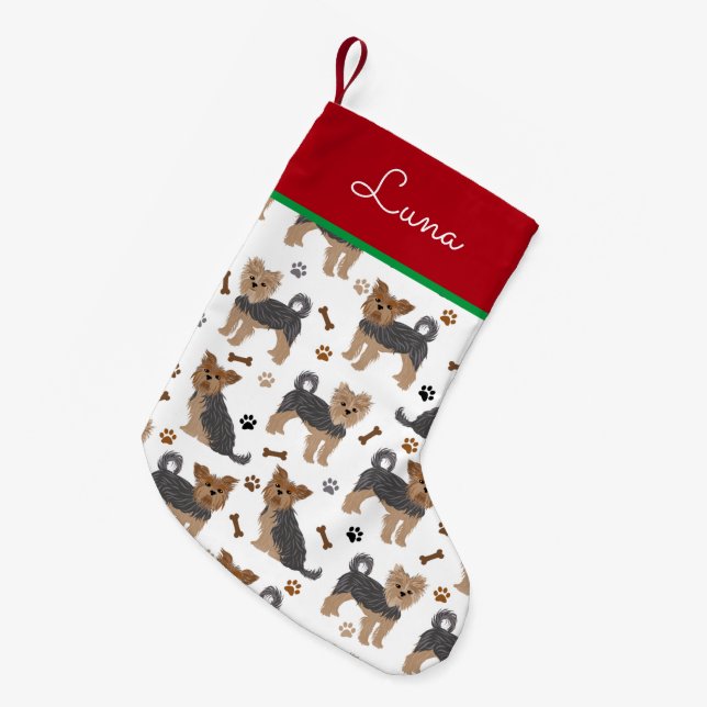 Yorkshire Terrier Paws and Bones Yorkie Dog Small Christmas Stocking (Front (Hanging))