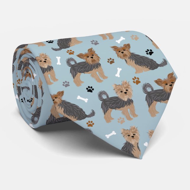 Yorkshire Terrier Paws and Bones Yorkie Dog Tie (Rolled)