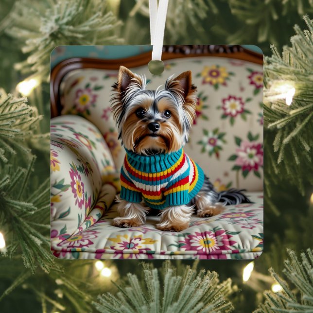 Yorkshire Terrier Personalized Christmas Metal Ornament (Insitu)