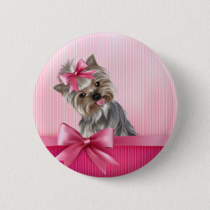 Yorkshire Terrier Pink Princess Yorkie Puppy Dog 2 Inch Round Button