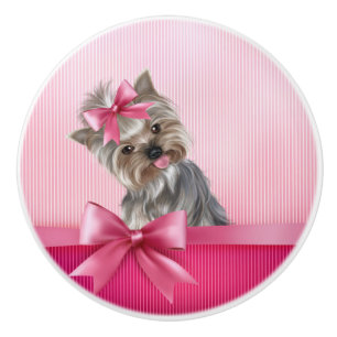 Yorkshire Terrier Pink Princess Yorkie Puppy Dog Ceramic Knob