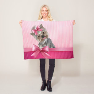 Yorkshire Terrier Pink Princess Yorkie Puppy Dog Fleece Blanket