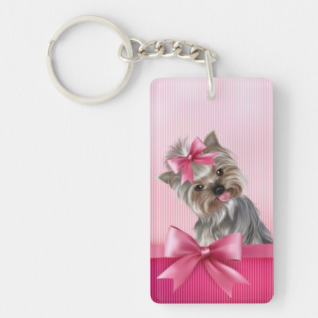 Yorkshire Terrier Pink Princess Yorkie Puppy Dog Keychain (Front)