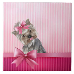 Yorkshire Terrier Pink Princess Yorkie Puppy Dog Tile