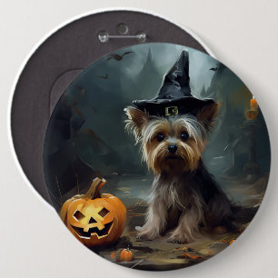 Yorkshire Terrier Pumpkins Halloween Scary 6 Inch Round Button
