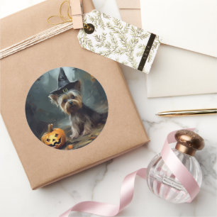 Yorkshire Terrier Pumpkins Halloween Scary Classic Round Sticker