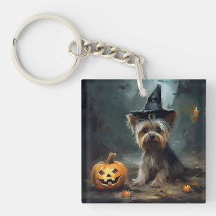 Yorkshire Terrier Pumpkins Halloween Scary Keychain